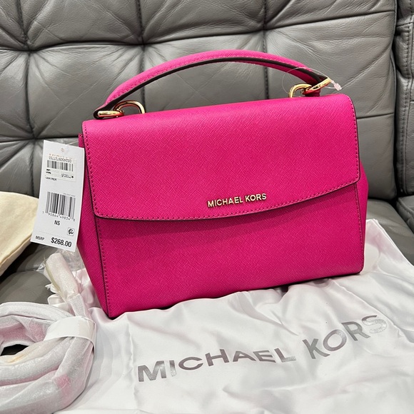 Brand New - Michael Kors Ava Small Raspberry LeatherTop Handle - Picture 1 of 7